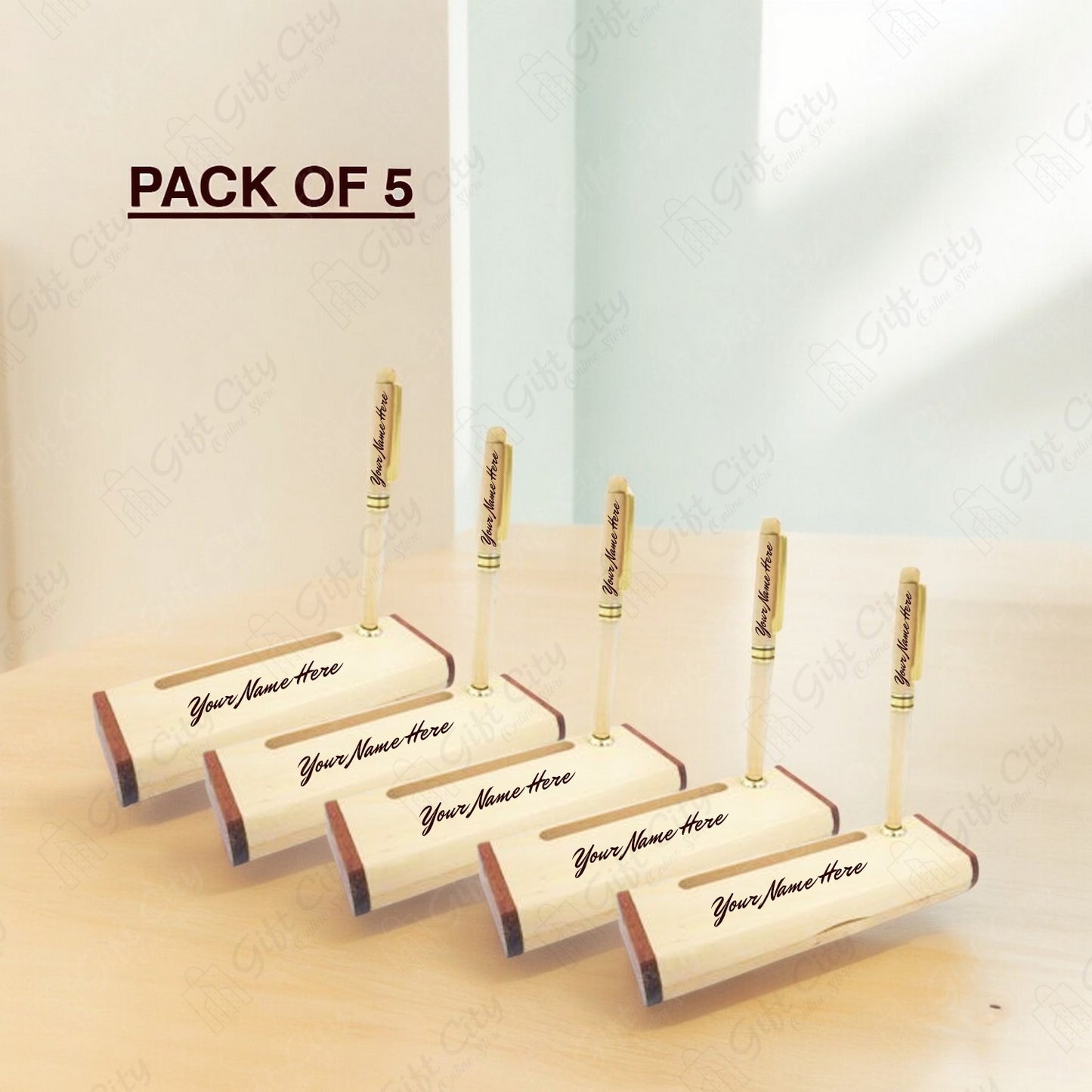 Gift City: Transform Your Workspace with Elegant Wooden Pen & Card Holders - Free Shipping Included!