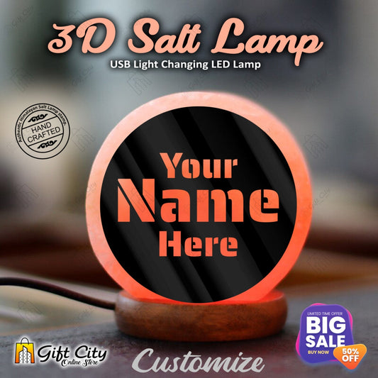 Customizable 3D Customizable Laser Cut Acrylic Sheet Himalayan Salt Lamp - Gift City Gift City Small - 7 Color Changing USB