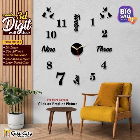 3D Letters & Words DIY Wall Clock - 24 Inches - Gift City 3D Digit Wall Clock Gift City