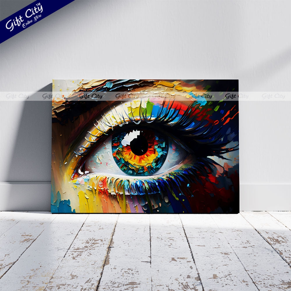 Gift City Presents A Conceptual Abstract Eye Captured in Vibrant Colors with UV Printed Oil on Canvas, Perfect for any space Wall Hanging