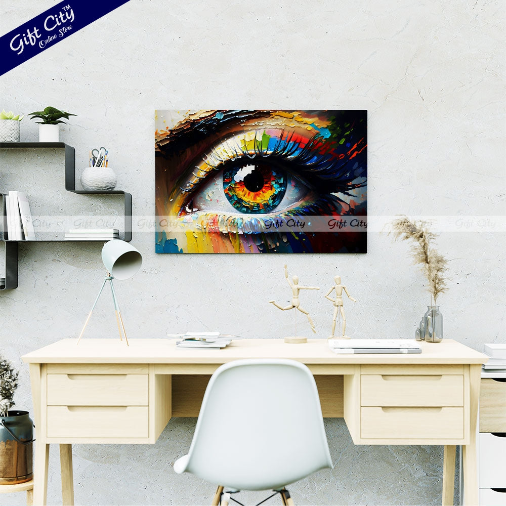 Gift City Presents A Conceptual Abstract Eye Captured in Vibrant Colors with UV Printed Oil on Canvas, Perfect for any space Wall Hanging