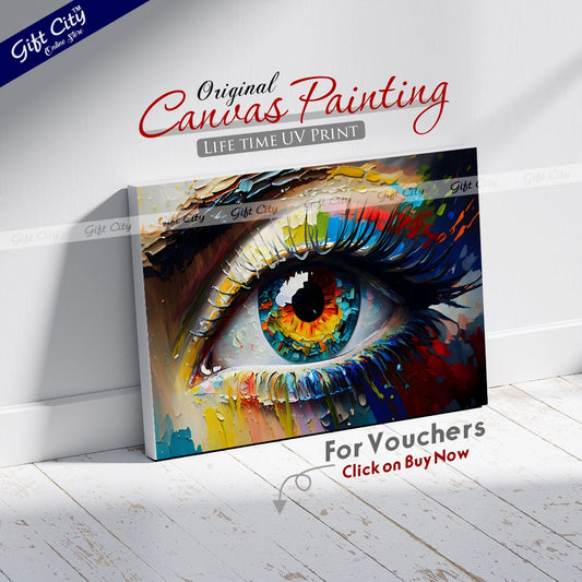 Gift City Presents A Conceptual Abstract Eye Captured in Vibrant Colors with UV Printed Oil on Canvas, Perfect for any space Wall Hanging