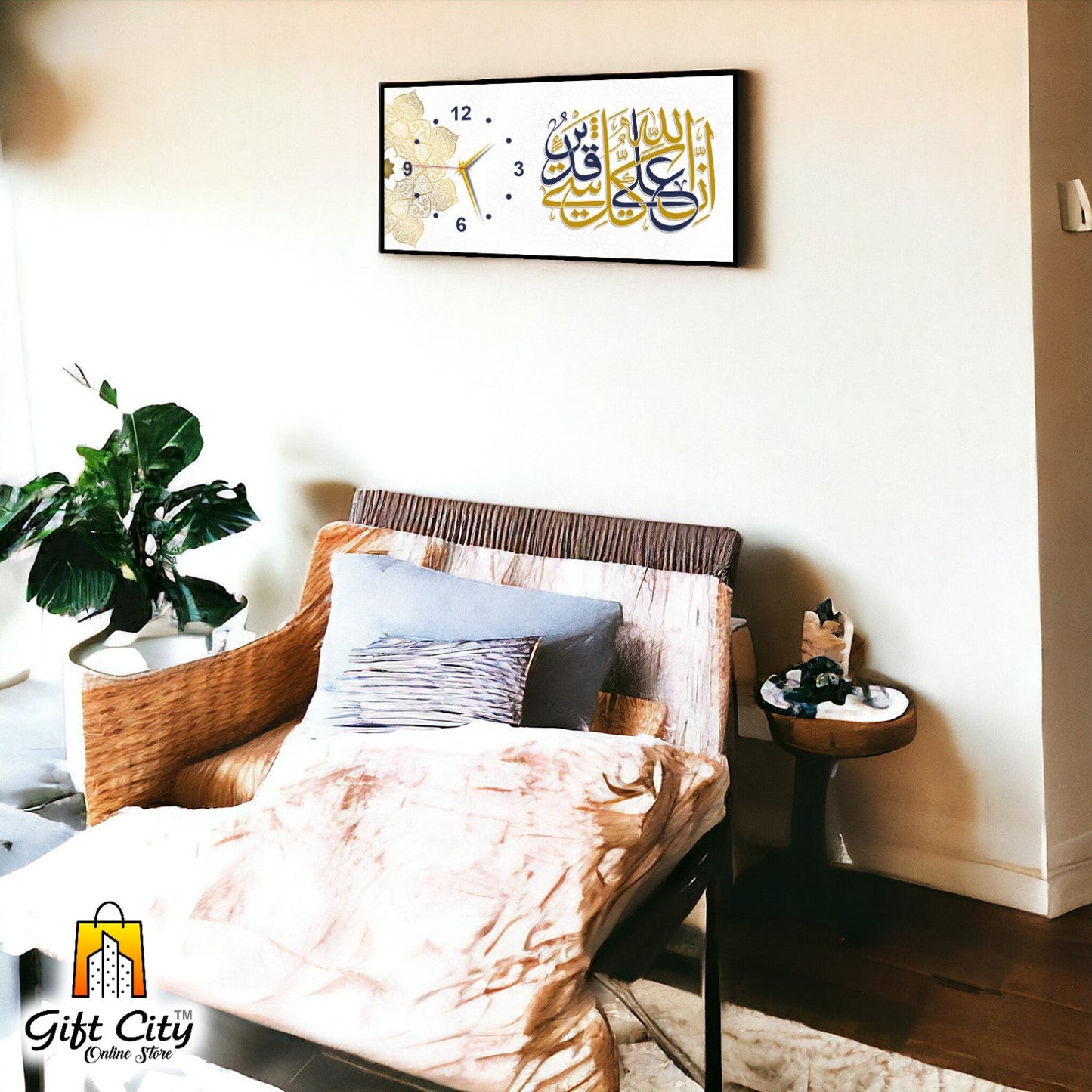 Gift City Wooden Stylish Islamic Digital Printing Wall Hanging Clock - Best Gift for Home and Office - 12x24 inch