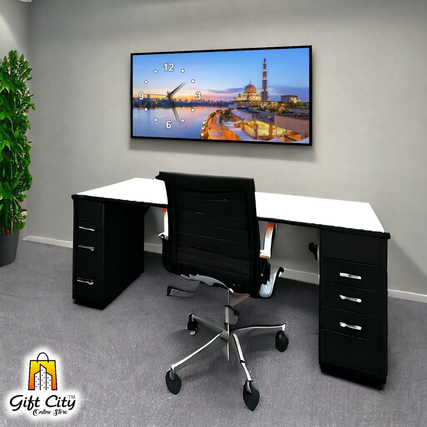 Gift City Modern Islamic Mosque Wooden Wall Clock with Bright Digital Wall Hanging Art - Ideal for Home or Office - 12x24 inch