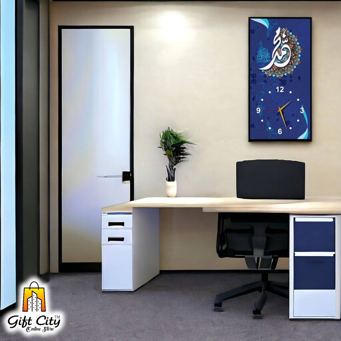 Gift City Islamic Wooden Wall Hanging Clock with Sleek Digital Design - Perfect for Trendy Spaces - 12x24 inch