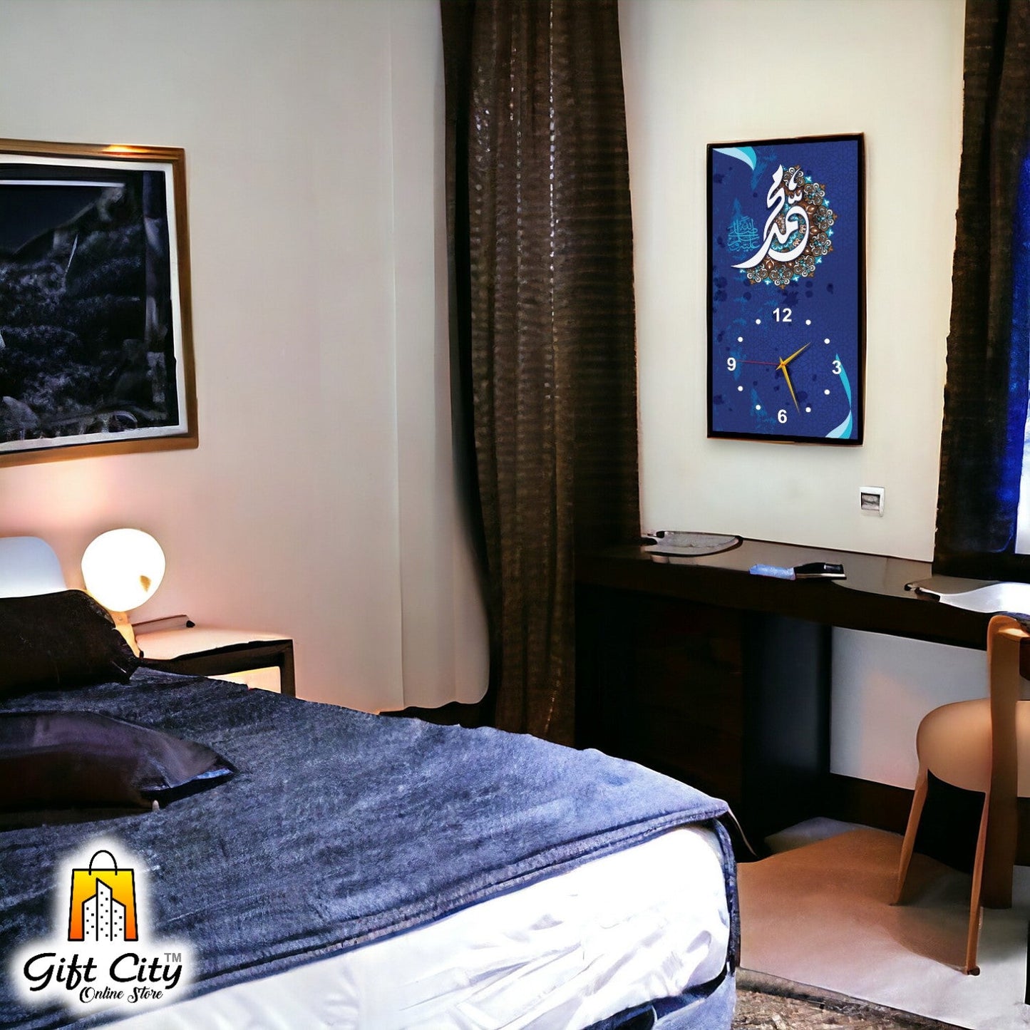 Gift City Islamic Wooden Wall Hanging Clock with Sleek Digital Design - Perfect for Trendy Spaces - 12x24 inch