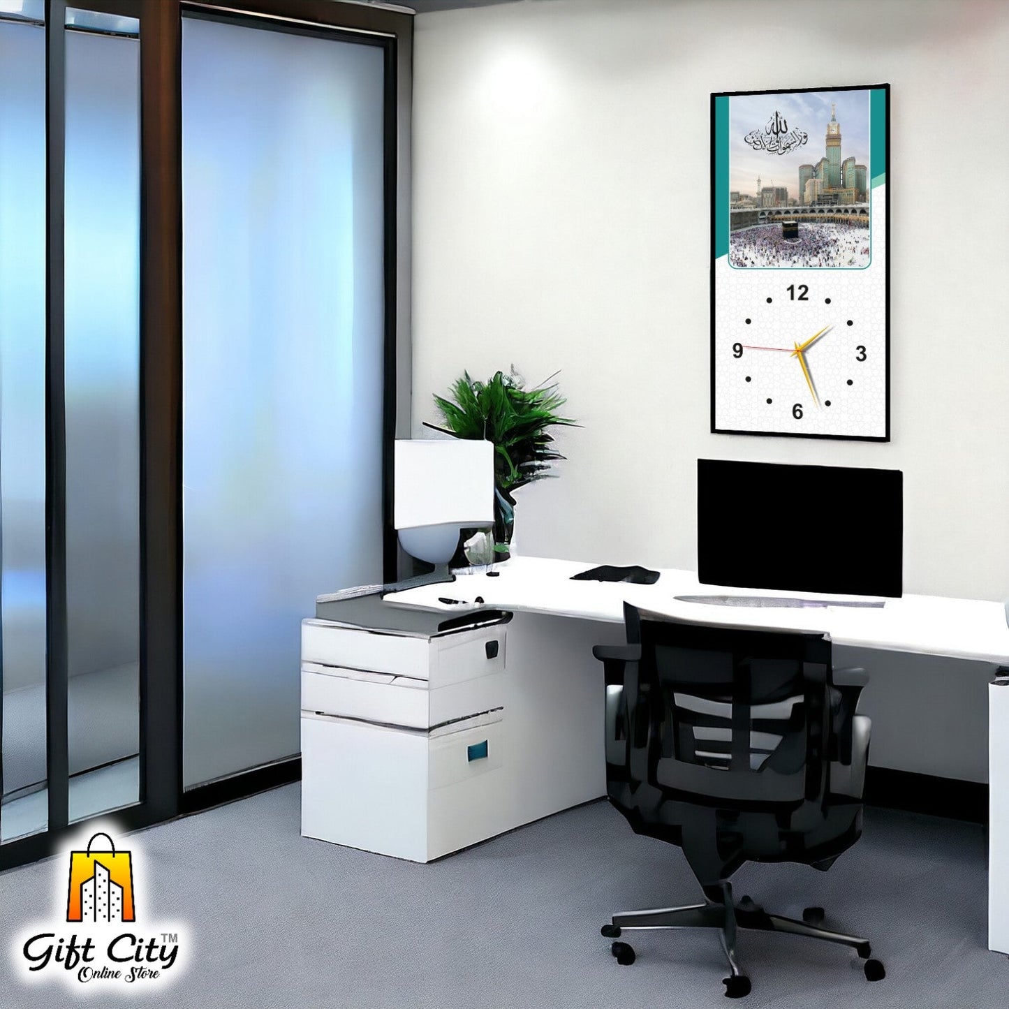 Gift City Refined Islamic Wooden Digital Print Wall Hanging Clock - Ideal for Modern Homes - 12x24 inch