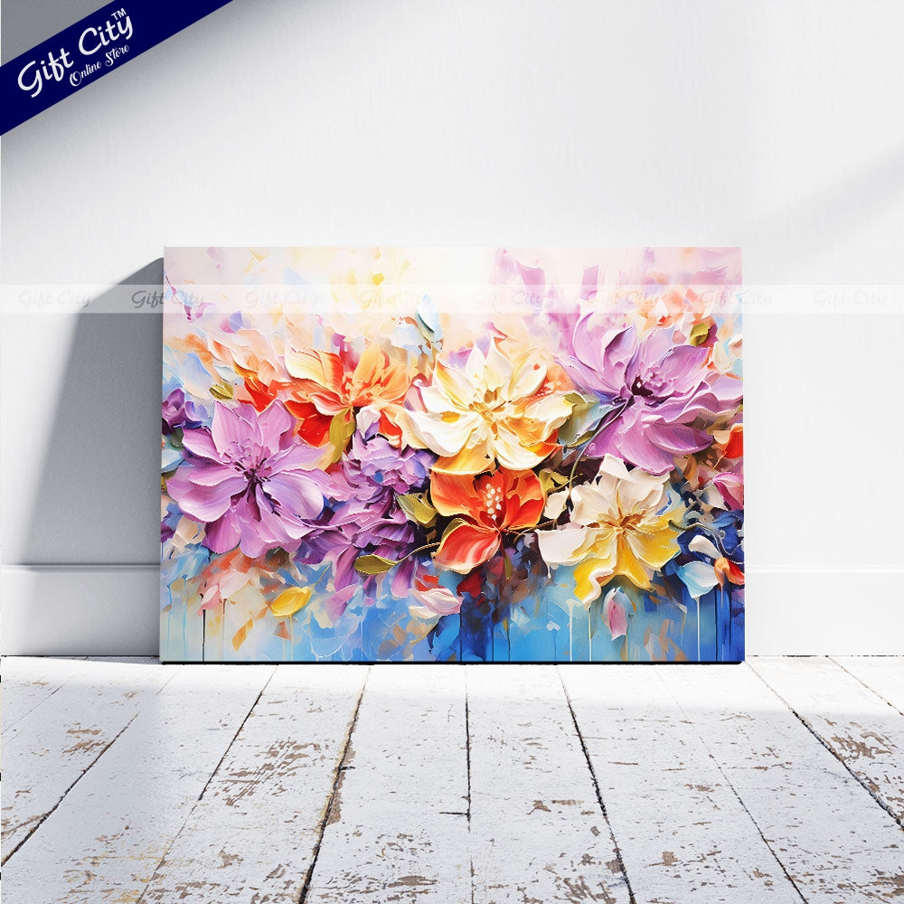 Gift City Presents A Masterpiece of Vibrant Floral Art Stunning Oil Painting Canvas Featuring Abstract Blooms, Rich Textures, and a Symphony of Colors and Light Wall Hanging