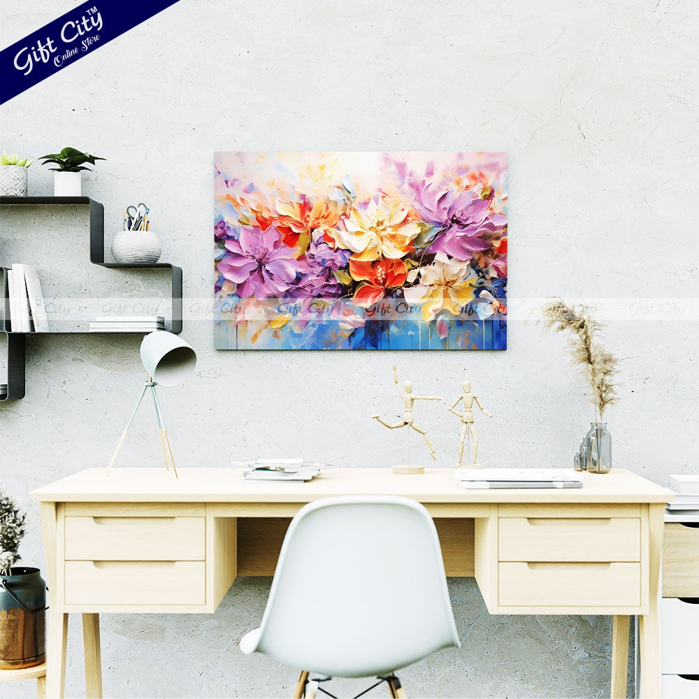 Gift City Presents A Masterpiece of Vibrant Floral Art Stunning Oil Painting Canvas Featuring Abstract Blooms, Rich Textures, and a Symphony of Colors and Light Wall Hanging
