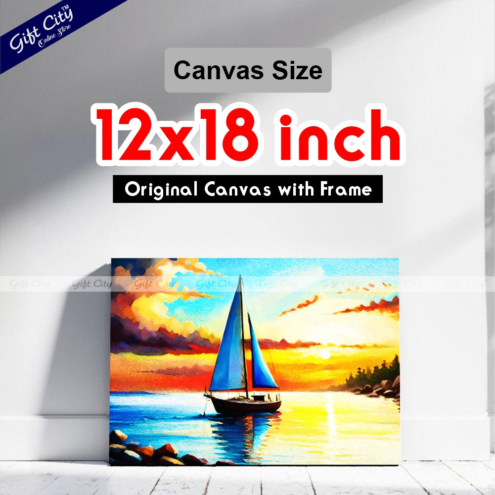 Gift City Presents A sailing yacht floats on the sea against a sunset on a UV printed oil painting canvas, capturing the serenity of a sunny and quiet day Wall Hanging