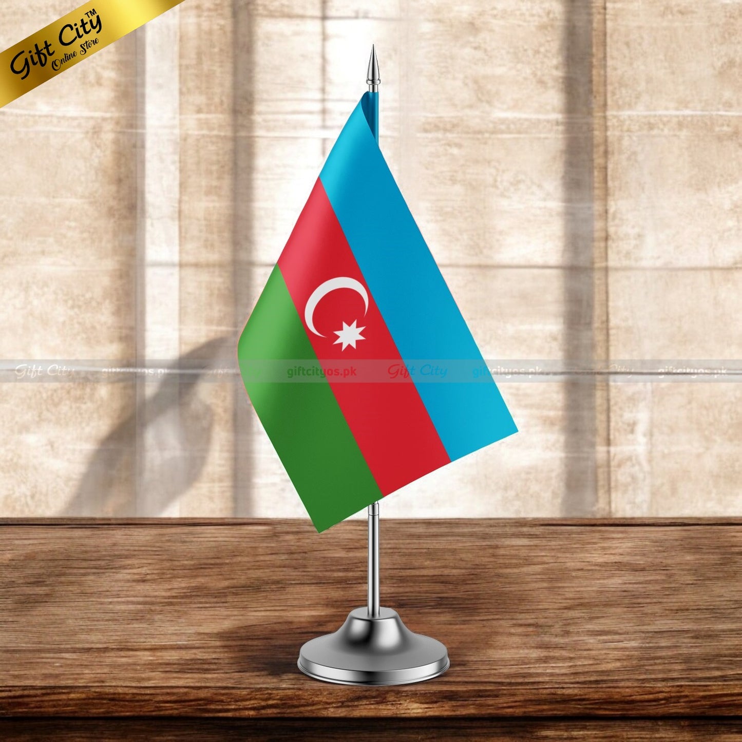 Gift City Presents | Azerbaijan Mini Desk Flag with Stand | Perfect for Office, Home Decor & Display | All Country Flags Available
