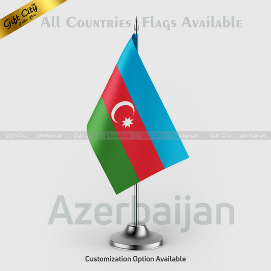 Gift City Presents | Azerbaijan Mini Desk Flag with Stand | Perfect for Office, Home Decor & Display | All Country Flags Available