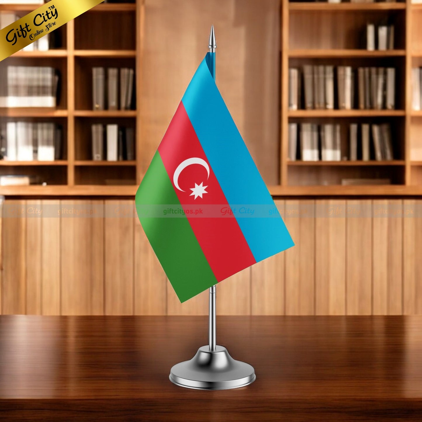 Gift City Presents | Azerbaijan Mini Desk Flag with Stand | Perfect for Office, Home Decor & Display | All Country Flags Available