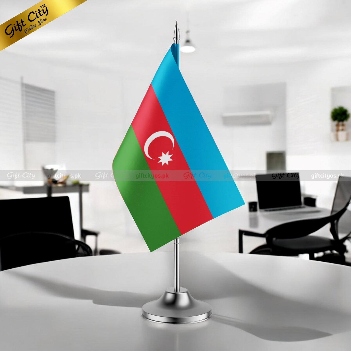 Gift City Presents | Azerbaijan Mini Desk Flag with Stand | Perfect for Office, Home Decor & Display | All Country Flags Available
