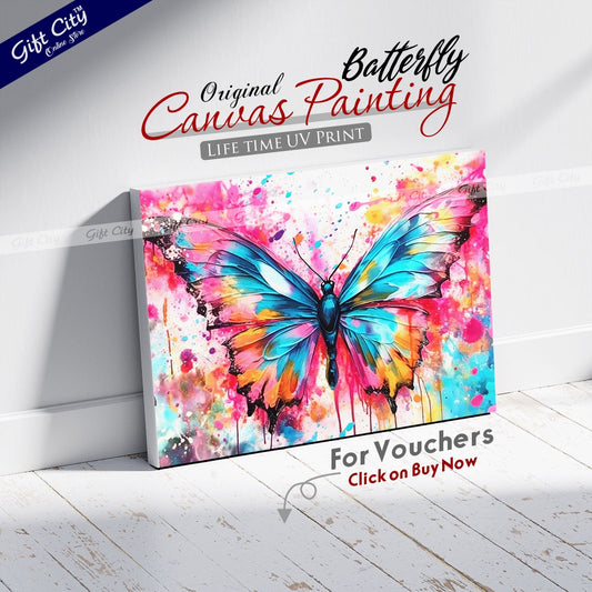 Gift City Presents Colorful Digital Canvas Butterfly Painting with Frame - Wall Art for Home Decor Multiple Sizes Wall Hanging