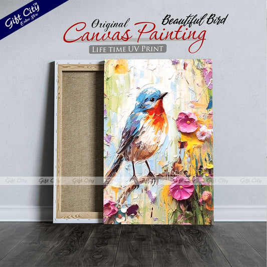 Gift City Presents Colorful Digital Sparrow Canvas Painting with Frame - Wall Art for Home Decor Multiple Sizes Wall Hanging