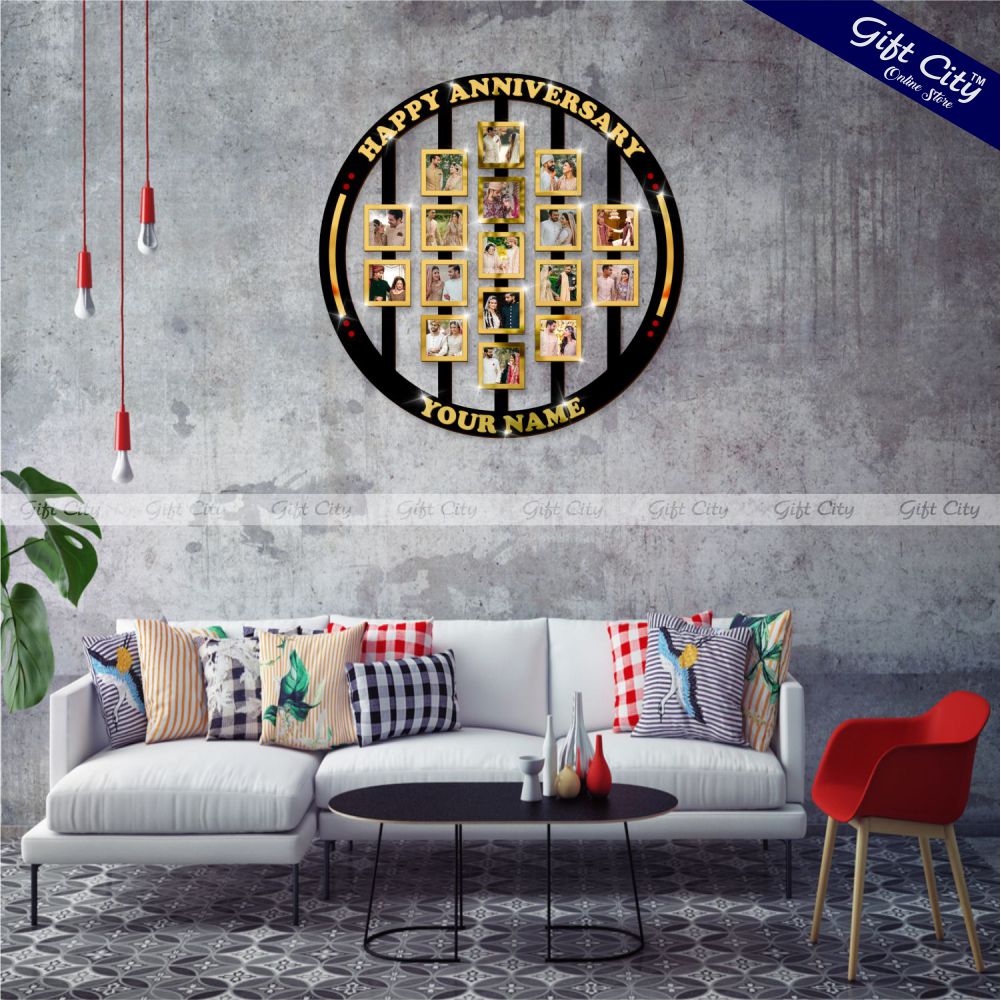 Gift City Presents Custom Anniversary Wooden Photo Frame Wall Art | Personalized Memory Collage with Gold Finish | Unique Keepsake Gift