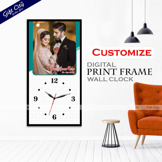 Gift City Presents Enhance Your Décor with a Customizable Digital Printed Wooden Frame Wall Clock - Add Your Own Photo & Message - The Perfect Personalized Gift