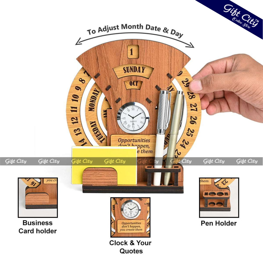 Gift City Presents Infinite Circular Calendar with Pen and Card Holder | Desk Accessories & Corporate Gift
