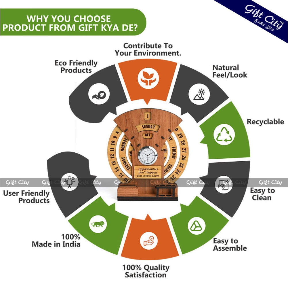 Gift City Presents Infinite Circular Calendar with Pen and Card Holder | Desk Accessories & Corporate Gift