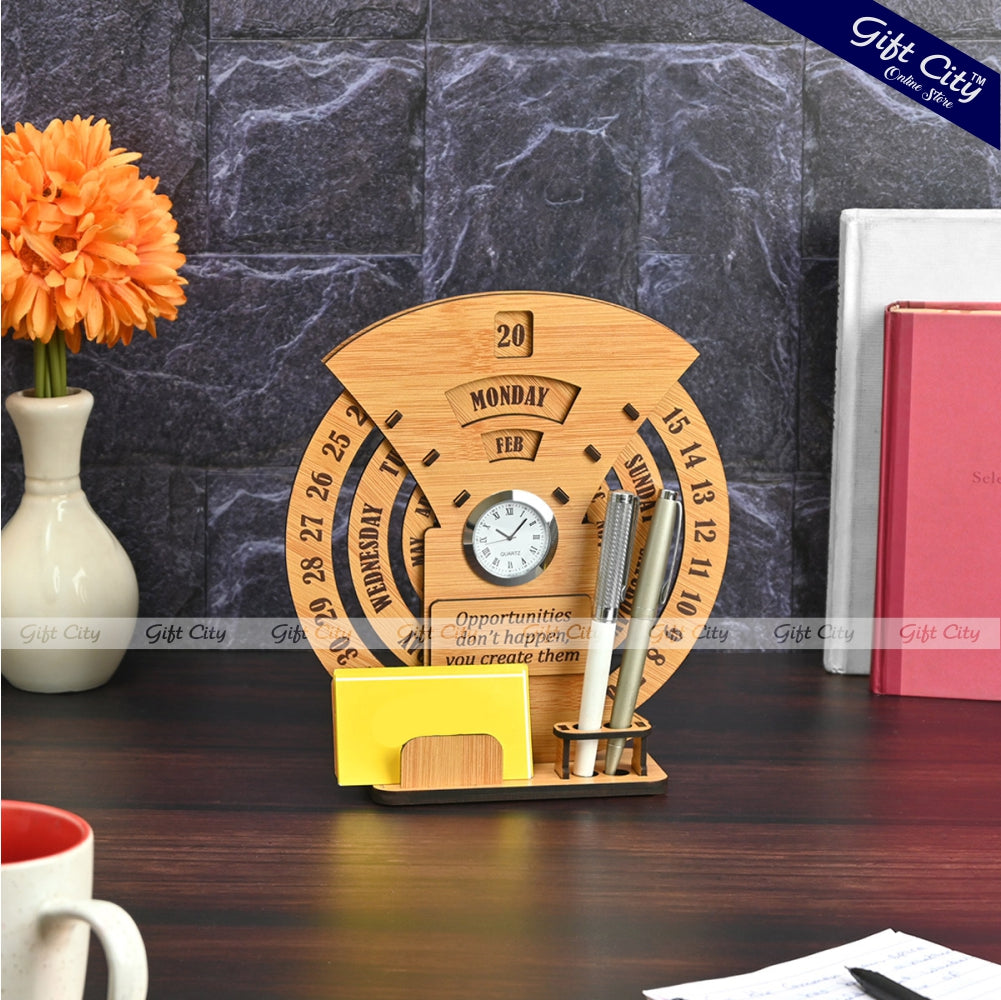 Gift City Presents Infinite Circular Calendar with Pen and Card Holder | Desk Accessories & Corporate Gift