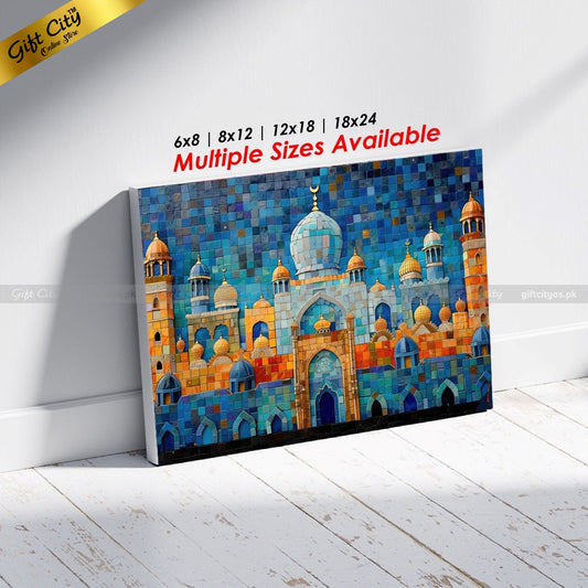 Gift City Presents Islamic Mosaic UV Printed Oil Painting Canvas | Mosque Decor, Ramadan Gift | Multiple Sizes Available Wall Hanging