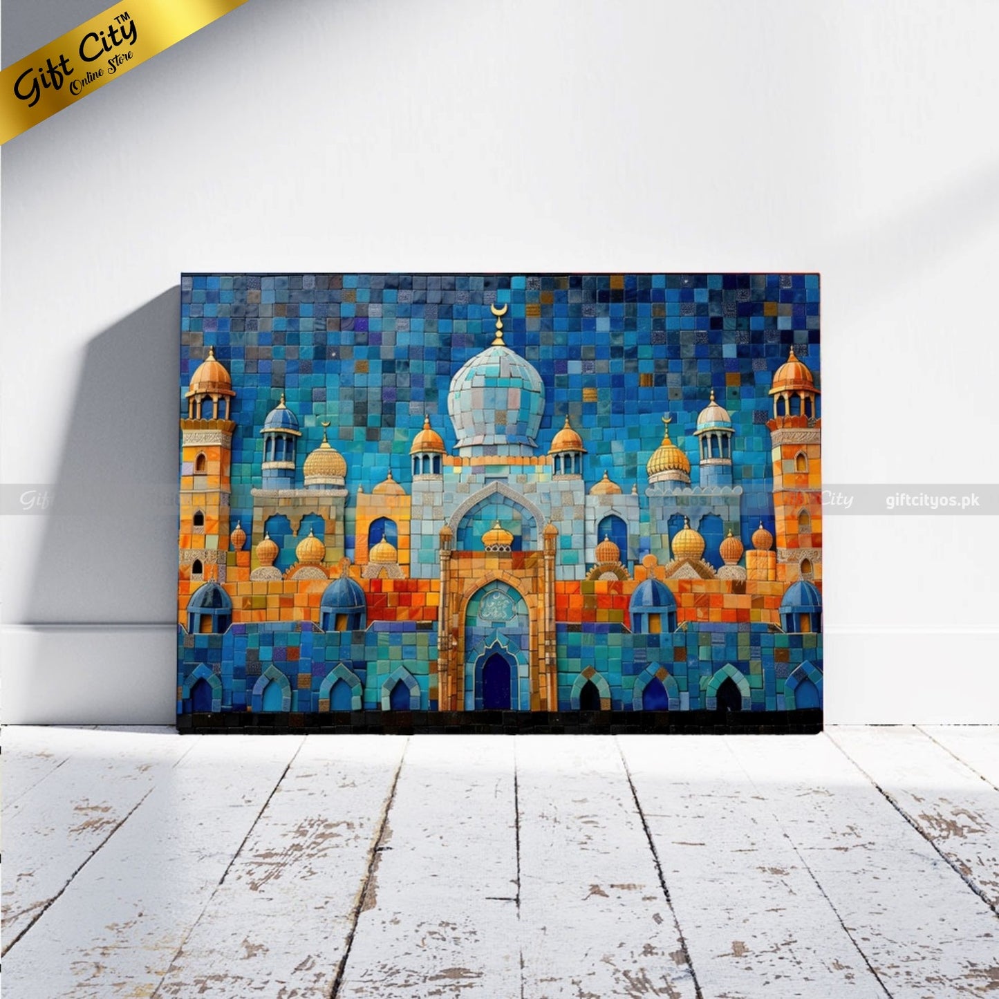 Gift City Presents Islamic Mosaic UV Printed Oil Painting Canvas | Mosque Decor, Ramadan Gift | Multiple Sizes Available Wall Hanging