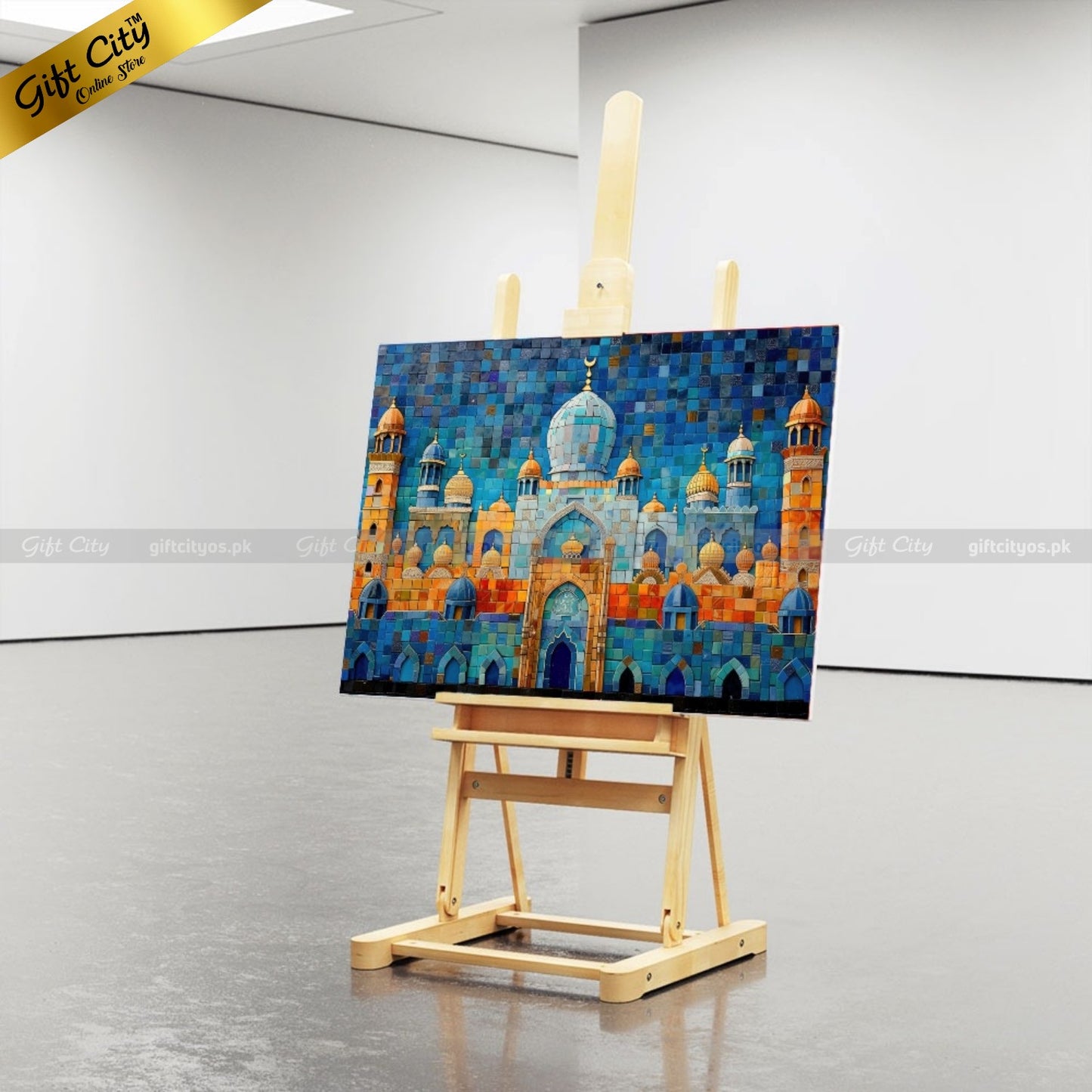 Gift City Presents Islamic Mosaic UV Printed Oil Painting Canvas | Mosque Decor, Ramadan Gift | Multiple Sizes Available Wall Hanging