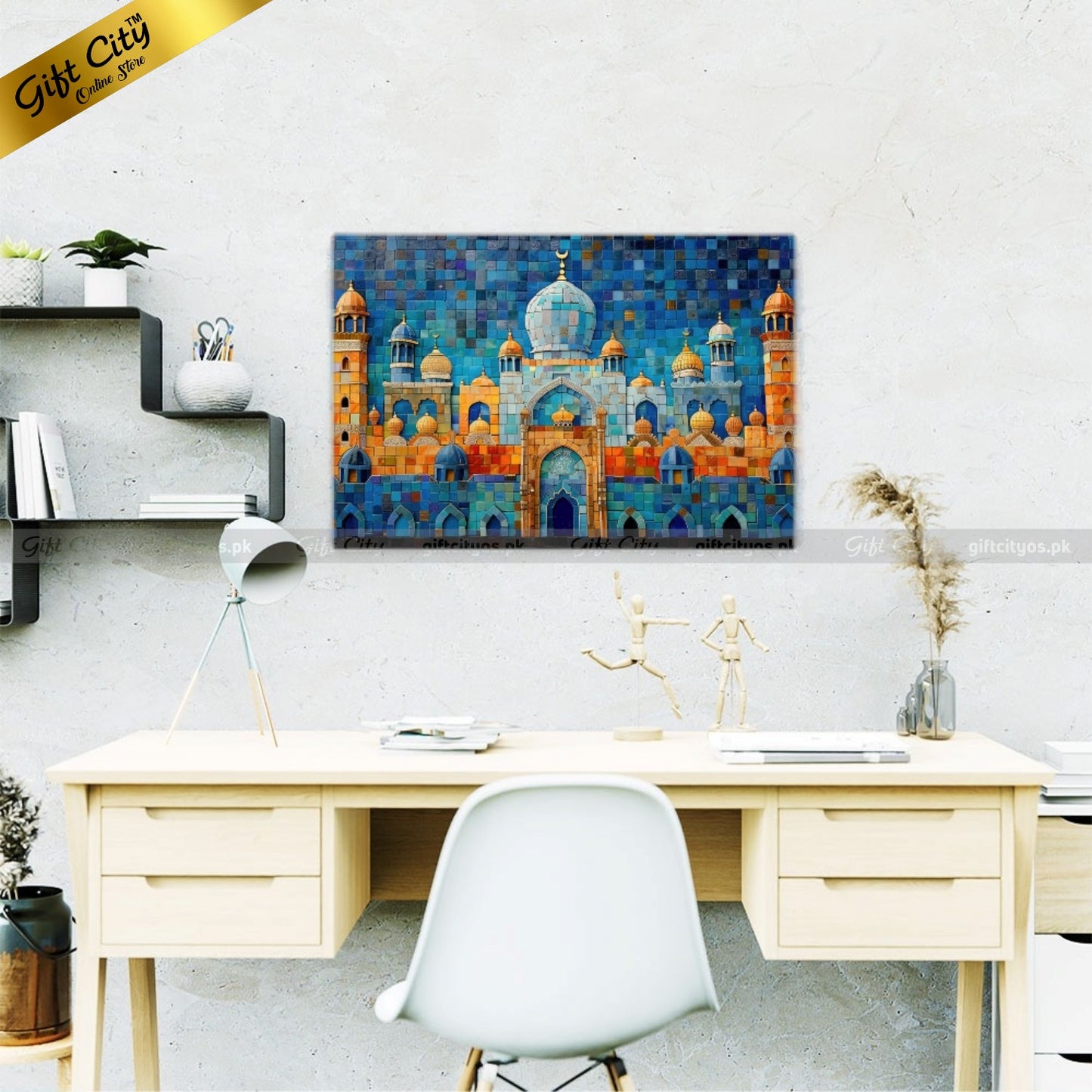 Gift City Presents Islamic Mosaic UV Printed Oil Painting Canvas | Mosque Decor, Ramadan Gift | Multiple Sizes Available Wall Hanging