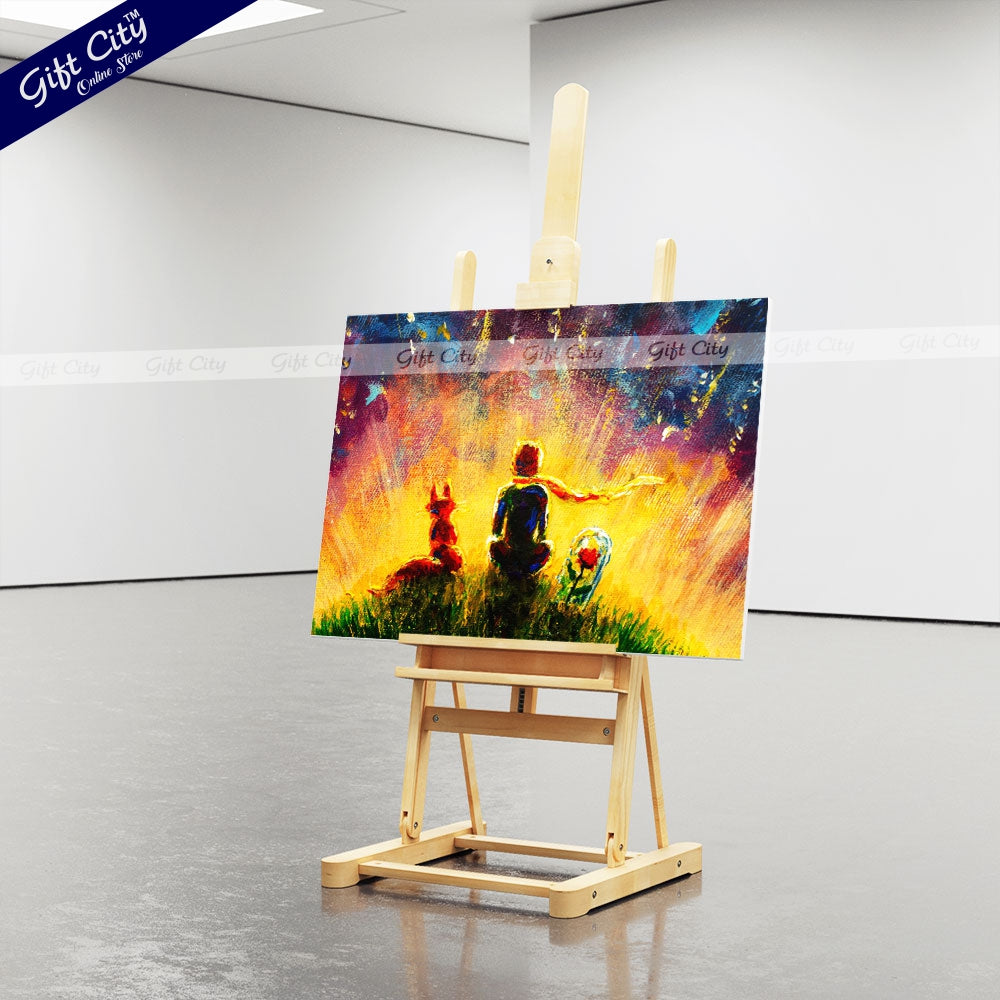 Gift City Presents Little Prince With Fox and Rose Oil Painting on Canvas Wall Art for Home Decor Multiple Sizes Wall Hanging