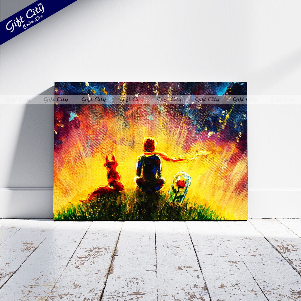 Gift City Presents Little Prince With Fox and Rose Oil Painting on Canvas Wall Art for Home Decor Multiple Sizes Wall Hanging