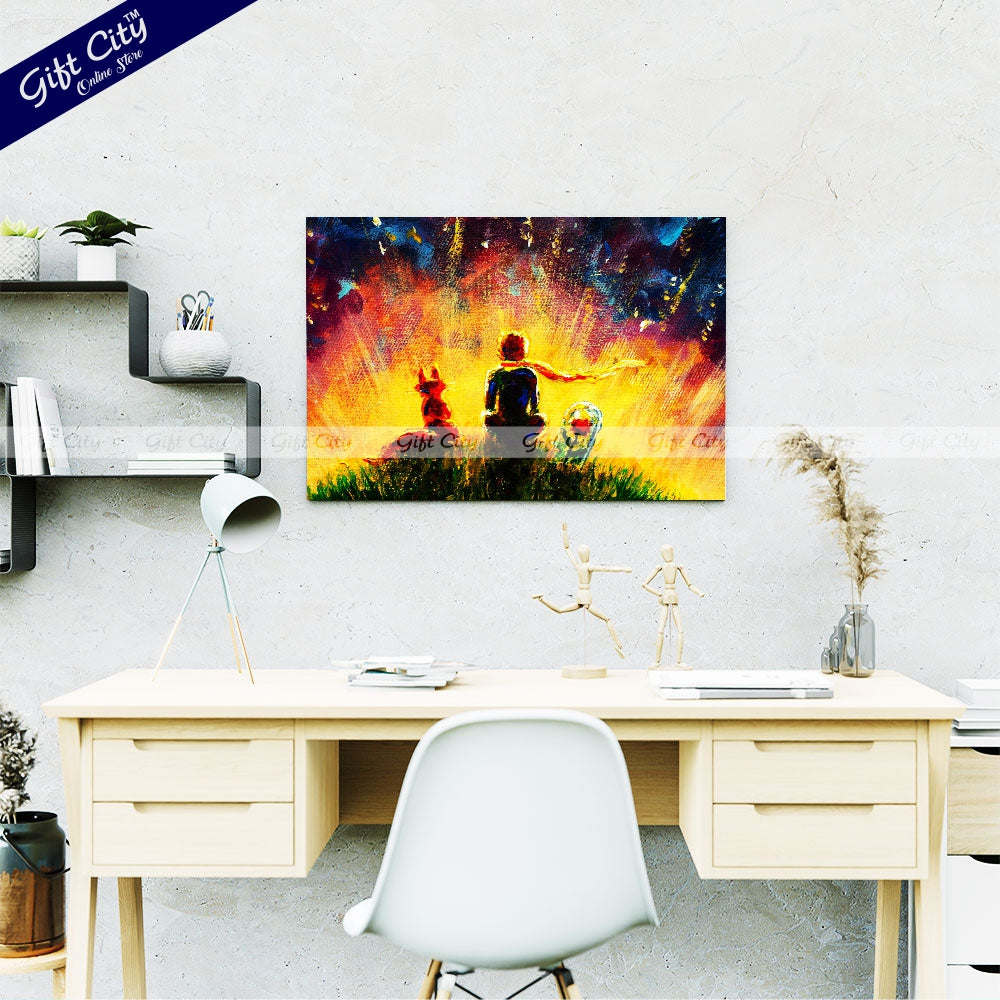 Gift City Presents Little Prince With Fox and Rose Oil Painting on Canvas Wall Art for Home Decor Multiple Sizes Wall Hanging
