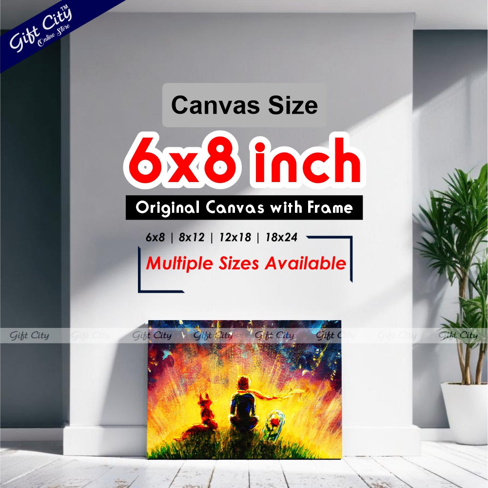 Gift City Presents Little Prince With Fox and Rose Oil Painting on Canvas Wall Art for Home Decor Multiple Sizes Wall Hanging