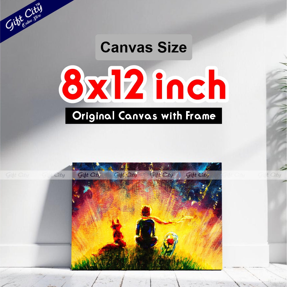 Gift City Presents Little Prince With Fox and Rose Oil Painting on Canvas Wall Art for Home Decor Multiple Sizes Wall Hanging