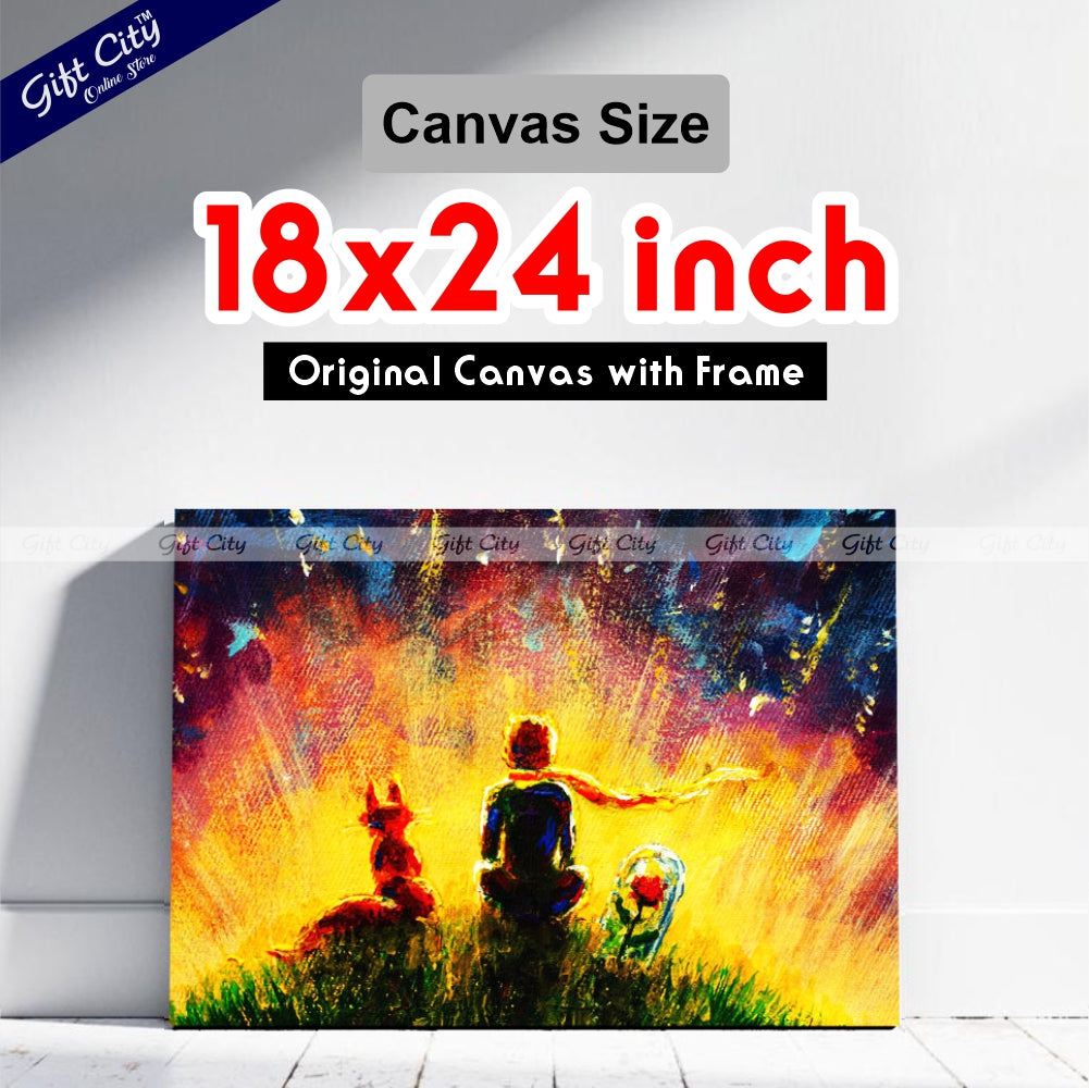 Gift City Presents Little Prince With Fox and Rose Oil Painting on Canvas Wall Art for Home Decor Multiple Sizes Wall Hanging