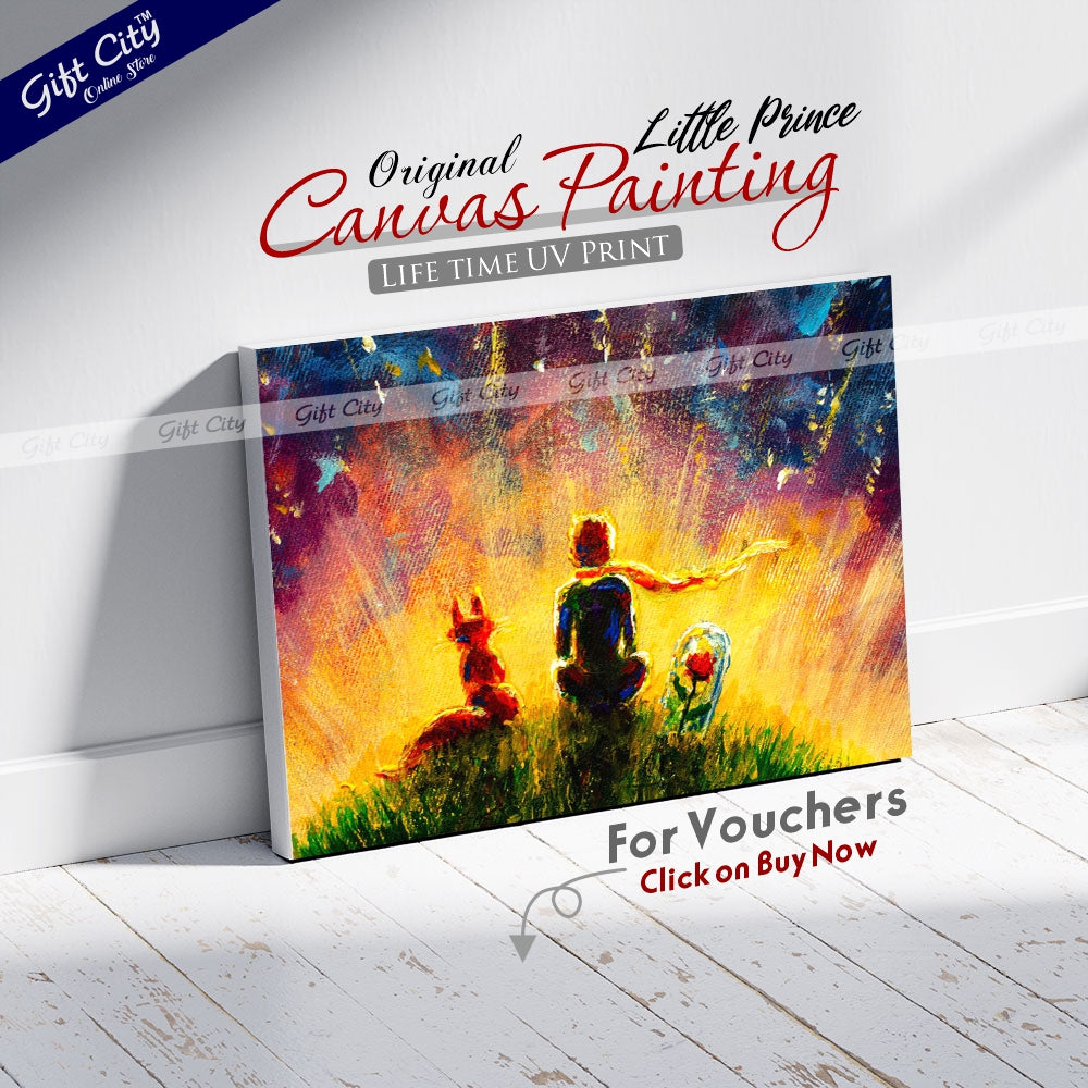 Gift City Presents Little Prince With Fox and Rose Oil Painting on Canvas Wall Art for Home Decor Multiple Sizes Wall Hanging