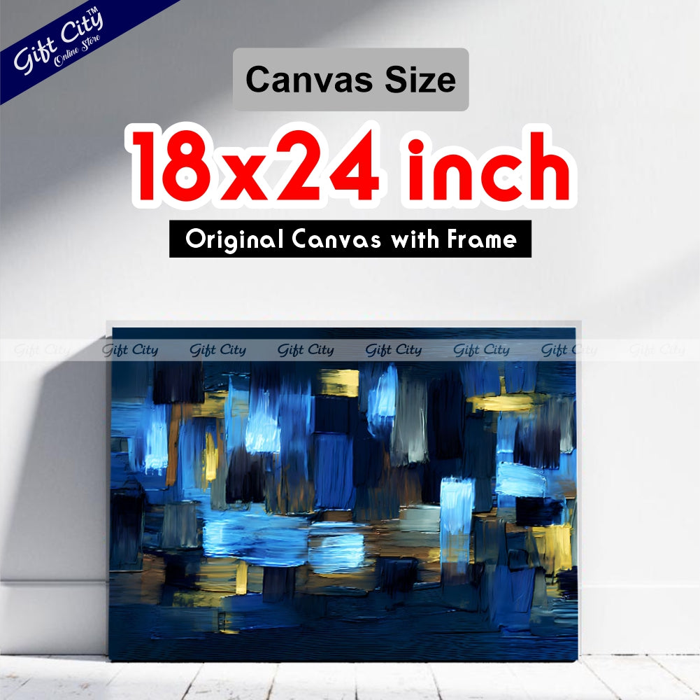 Gift City Presents Modern UV-Printed Canvas with rough Brushstrokes, featuring an abstract grungy design in dark blue and yellow accents, perfect for home décor Wall Hanging