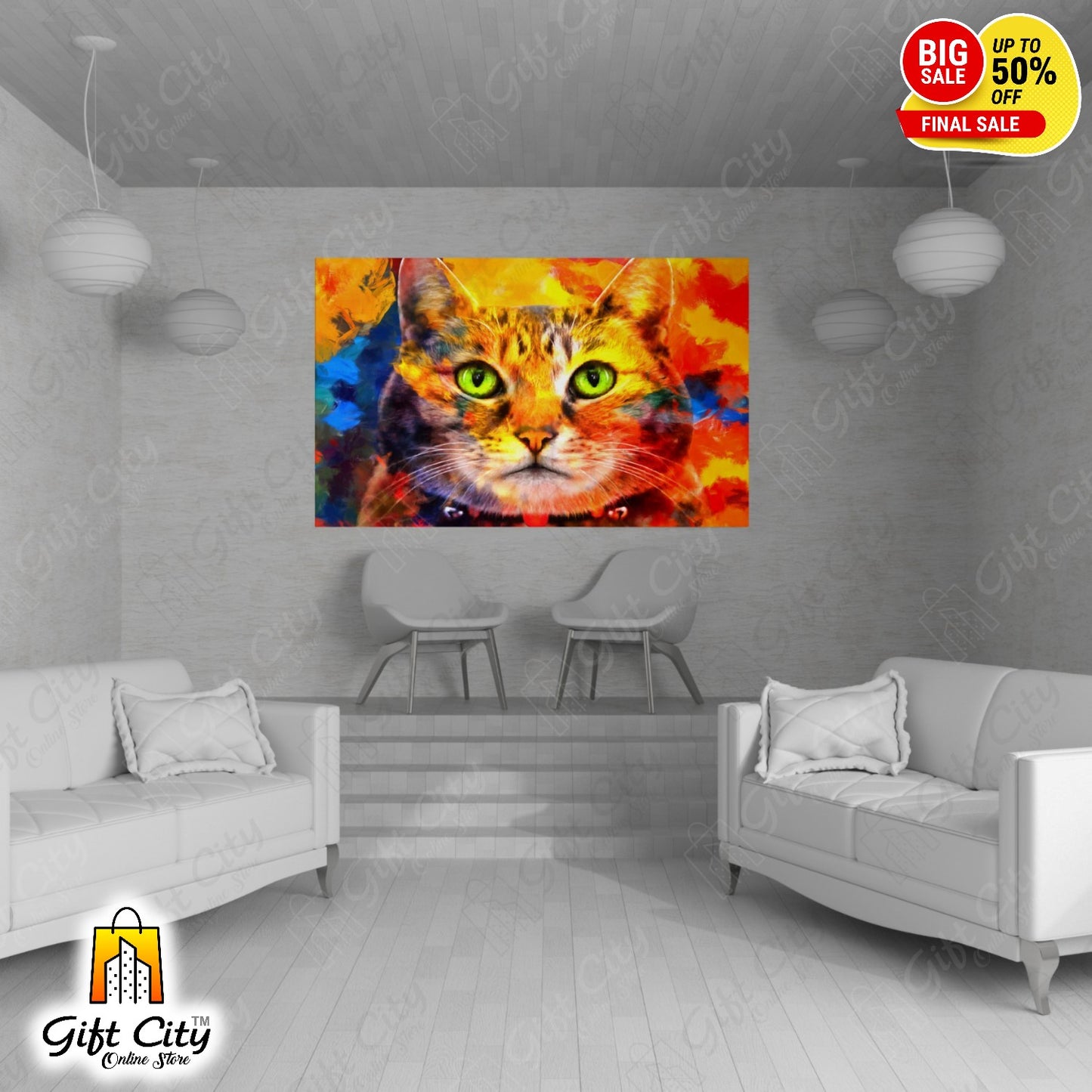 Cat Face Canvas Painting Digital Art for Home Decor - Gift City
