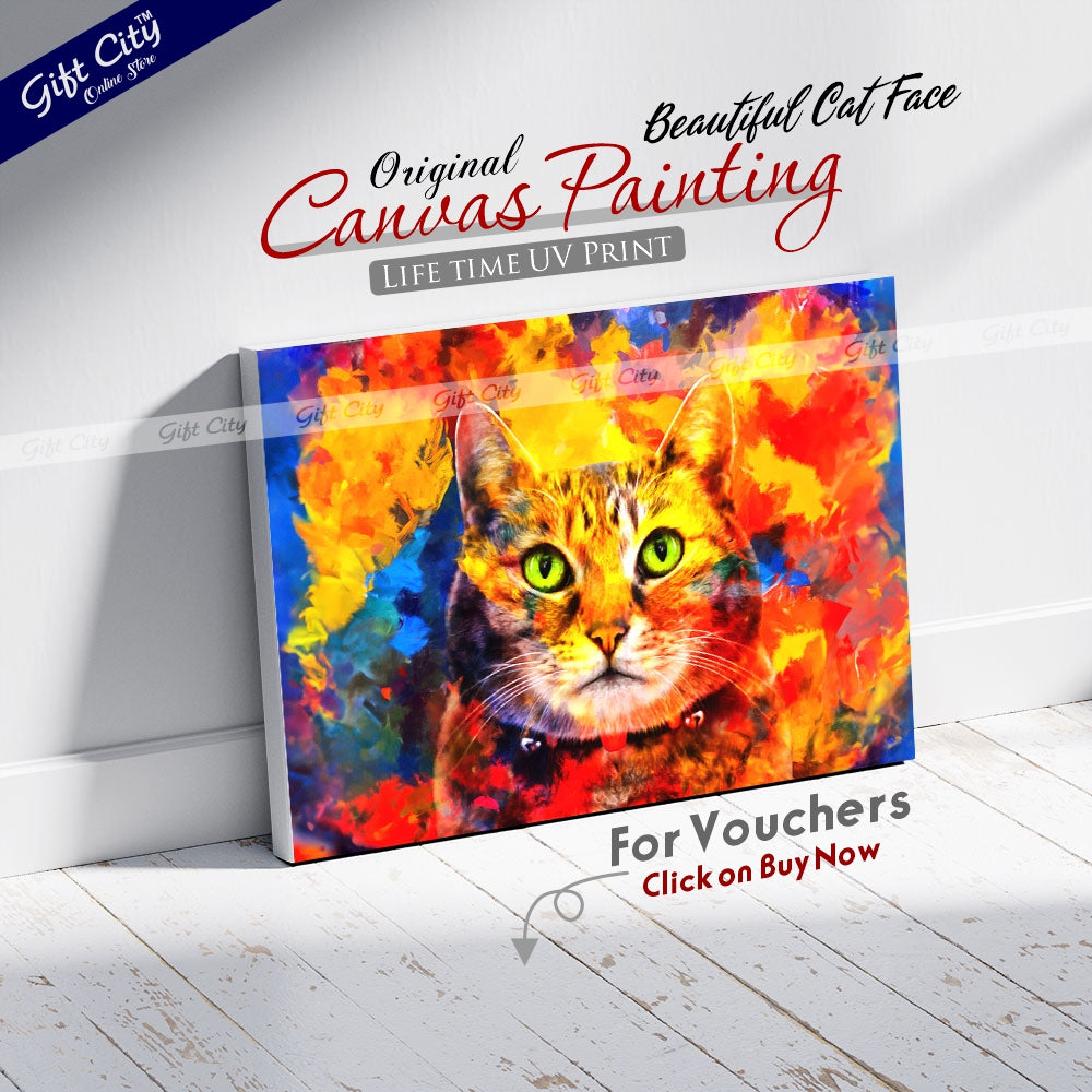 Cat Face Canvas Painting Digital Art for Home Decor - Gift City