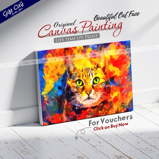 Cat Face Canvas Painting Digital Art for Home Decor - Gift City