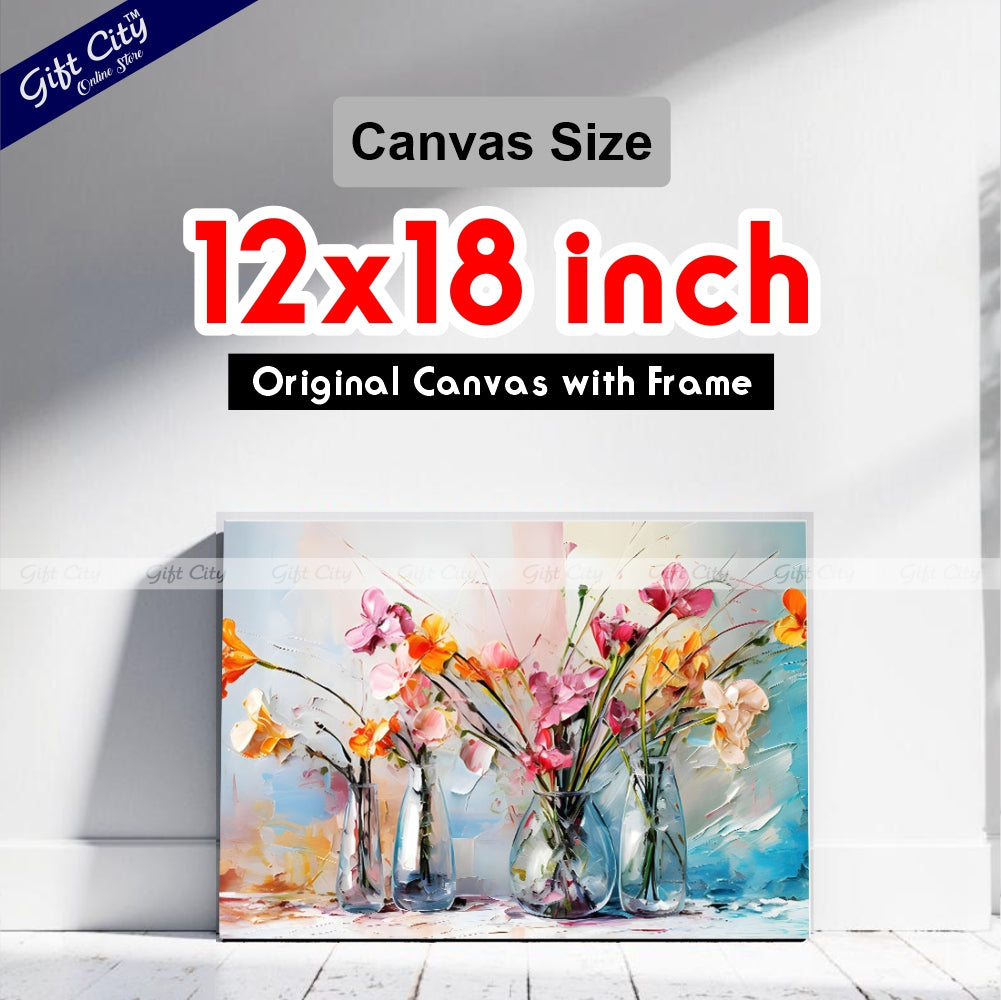 Gift City Presents Orange Flowers in Vase, 3D Heavy Textured Partial Oil Painting on Canvas with Colorful Splashes on White Floral Background Wall Hanging