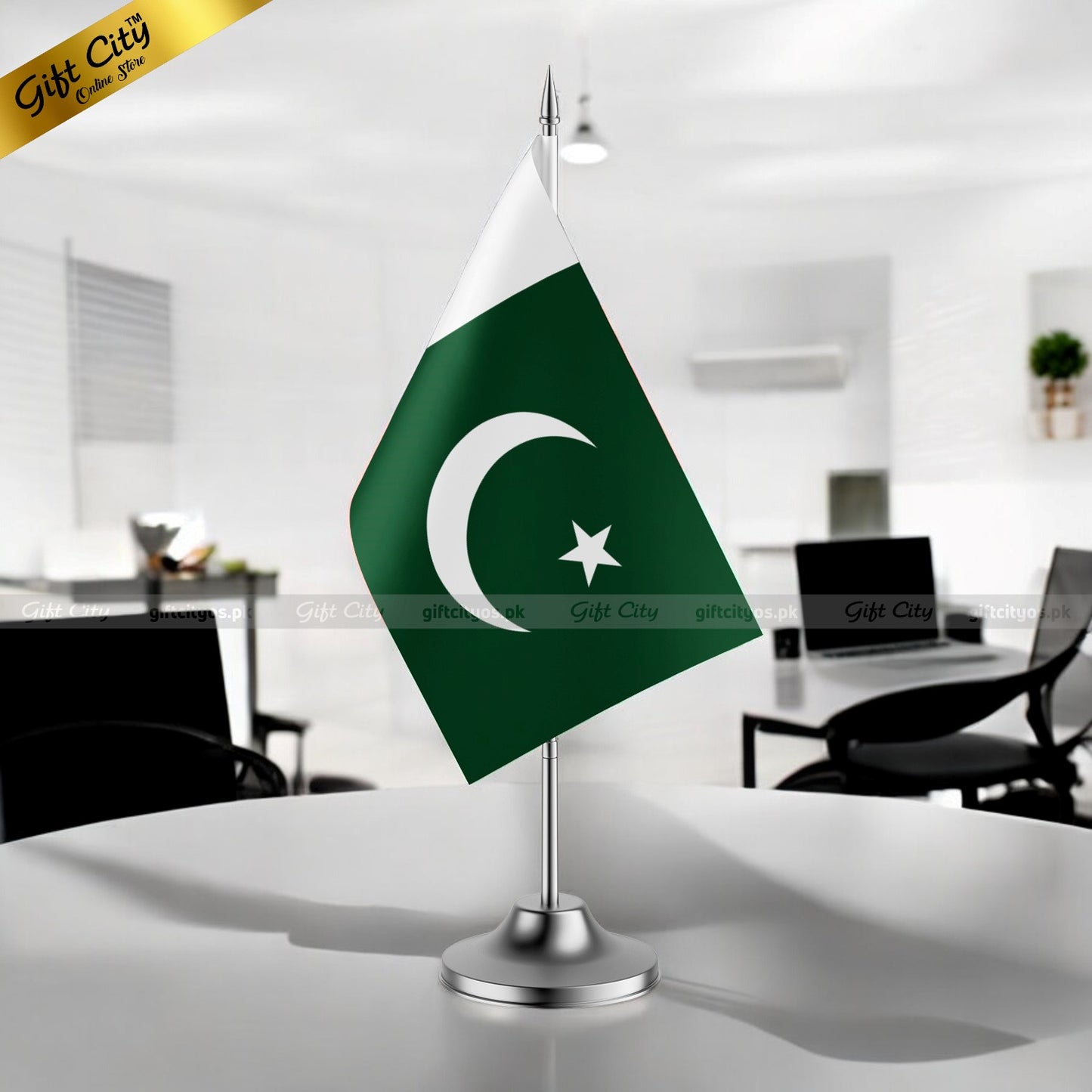 Gift City Presents | Pakistan Mini Flag with Stand | Premium Desk Flags for Decoration & Office Display | All Country Flags Available