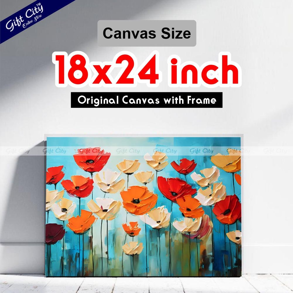 Gift City Presents Stunning UV Printed Oil Painting Canvas with Vibrant Floral Design, Modern Wall Art, Textured Print, Perfect for Living Room, Office, or Bedroom Decor Wall Hanging