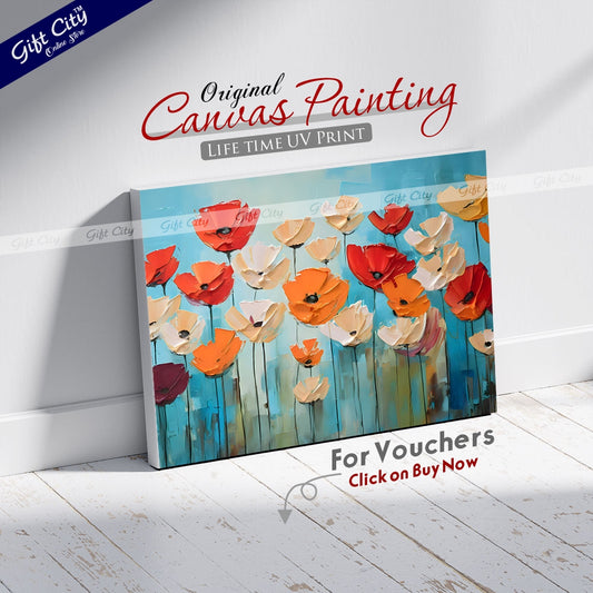 Gift City Presents Stunning UV Printed Oil Painting Canvas with Vibrant Floral Design, Modern Wall Art, Textured Print, Perfect for Living Room, Office, or Bedroom Decor Wall Hanging