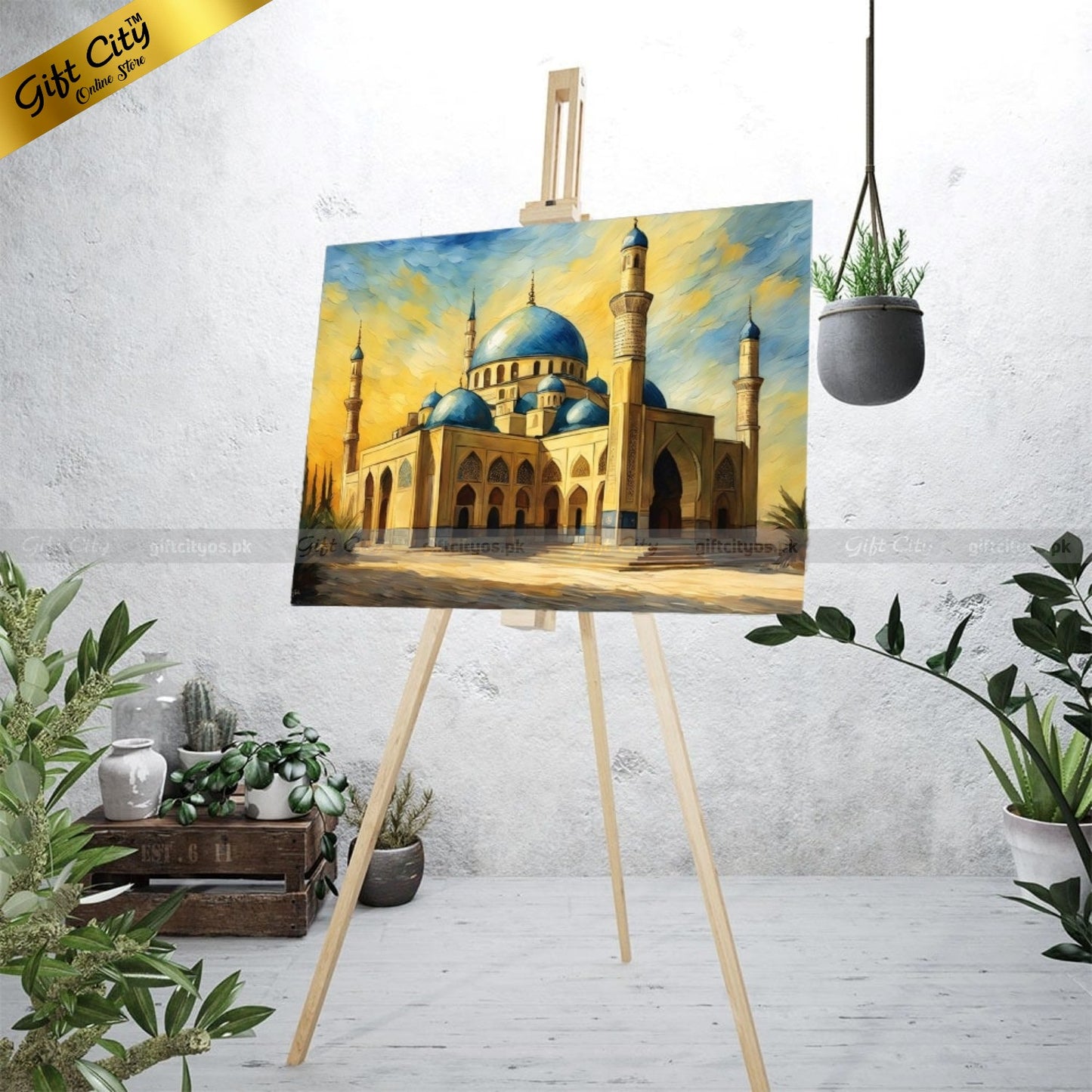 Gift City Presents UV Printed Oil Painting Canvas | Multiple Sizes Available | Elegant Mosque Wall Art for Home & Office Wall Hanging