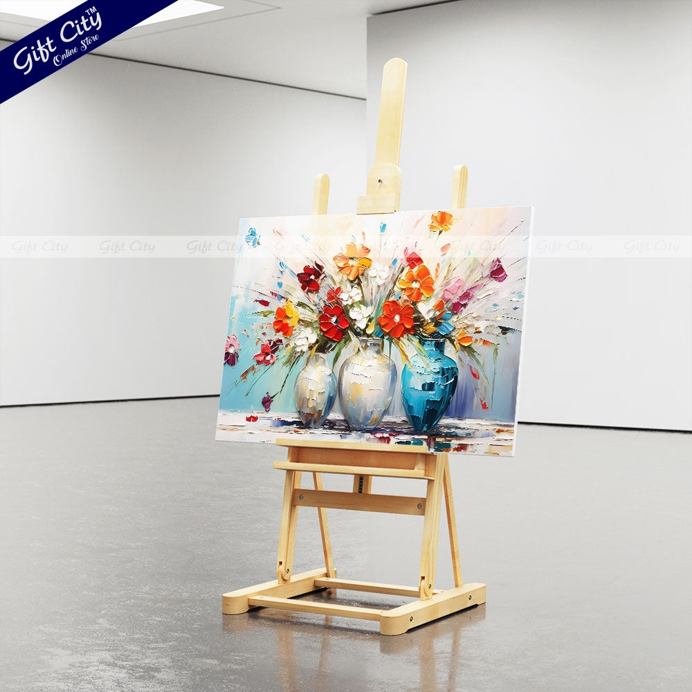 Gift City Presents UV Printed Oil Painting Canvas featuring a chunky flower painting in a vase, perfect for adding a vibrant touch to corporate offices, hotels, or any home decor Wall Hanging