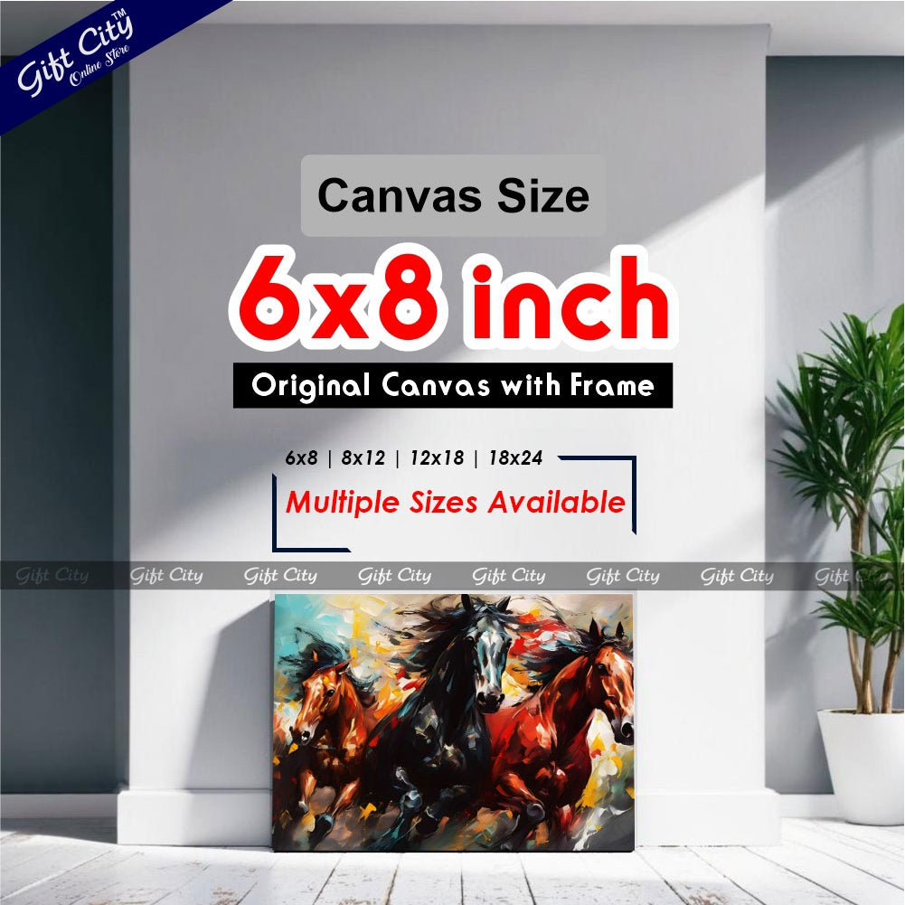 Gift City Presents UV printed oil painting canvas captures the energy of galloping horses with vibrant colors and dynamic brushstrokes, perfect for modern decor Wall Hanging