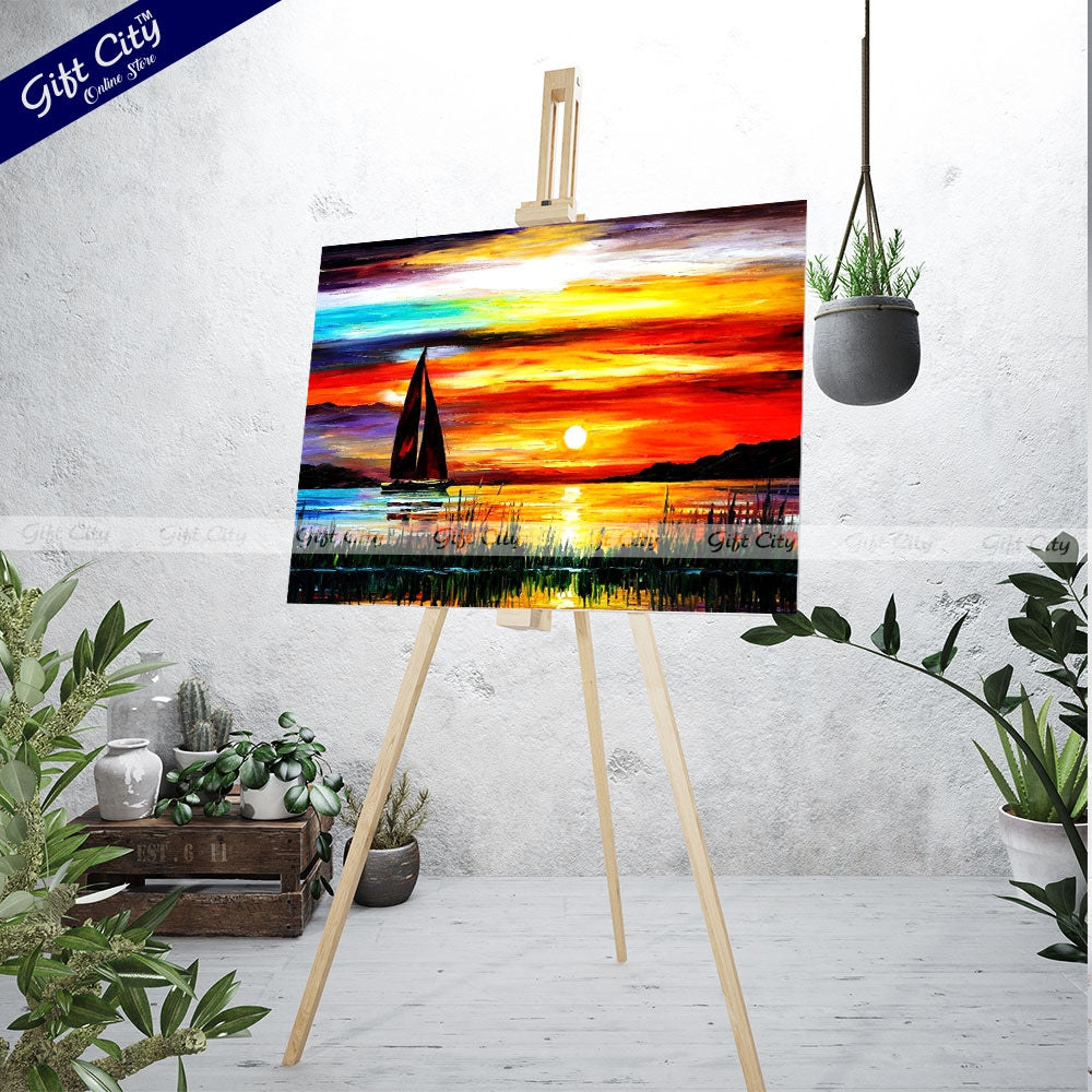 Yacht in Sea Canvas Painting Wall Hanging - Gift City