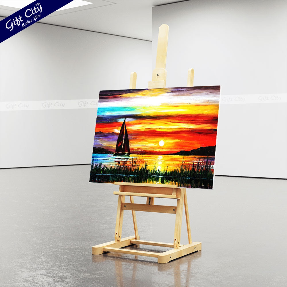 Yacht in Sea Canvas Painting Wall Hanging - Gift City