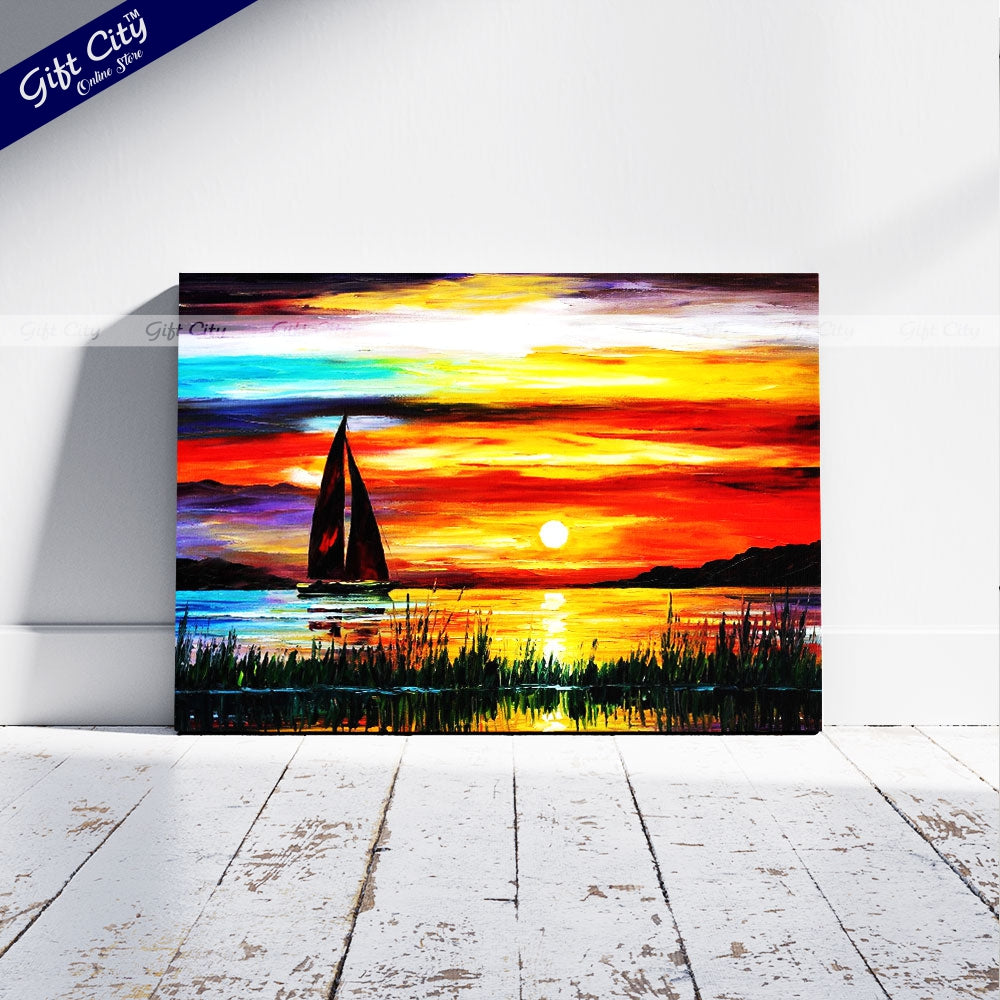 Yacht in Sea Canvas Painting Wall Hanging - Gift City